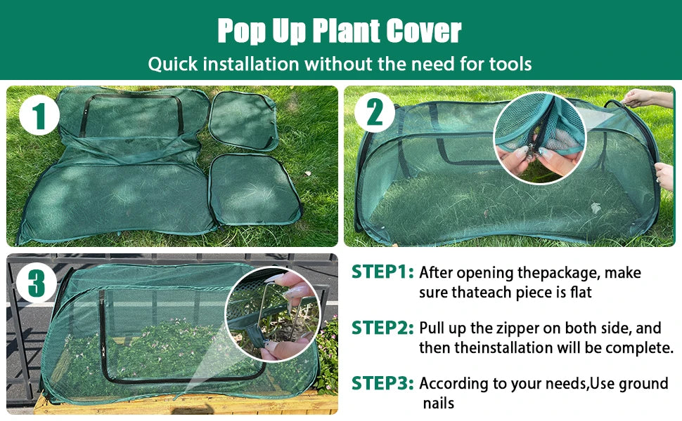 Net Cage Guard Vegetables, Seedlings Herbs Bed Vegetables Large Pop Up Mesh Plant Cover Protector Raised Garden & Flower Bed