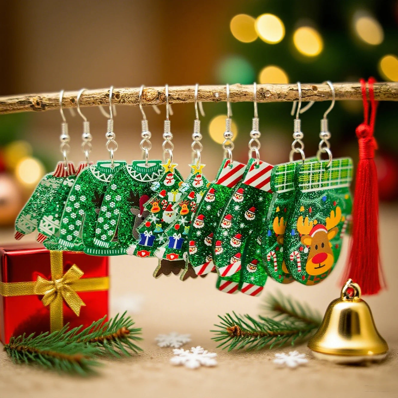 5 pairs of Christmas-themed earrings, Santa Claus Tree gift element earrings, women's holiday accessories, suitable for daily gi