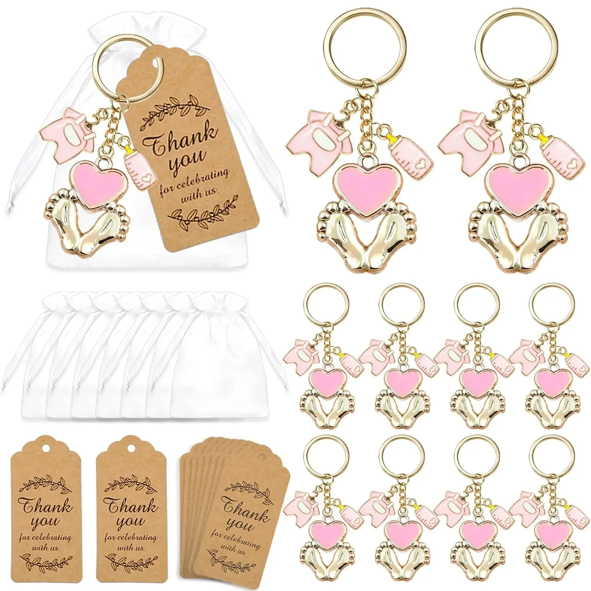 12 set Baby Shower Gifts Guests Footprint Keychains Christening Baptism Party Favors Girl Boy Thank You Decor Wedding Souvenirs