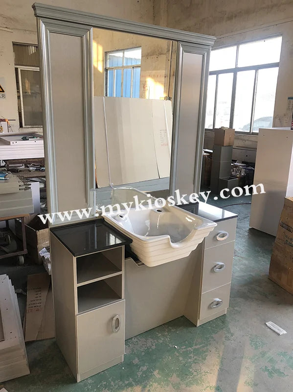 Table de travail de coiffeur avec évier | Station de coupe de cheveux | Établi de salon de coiffure