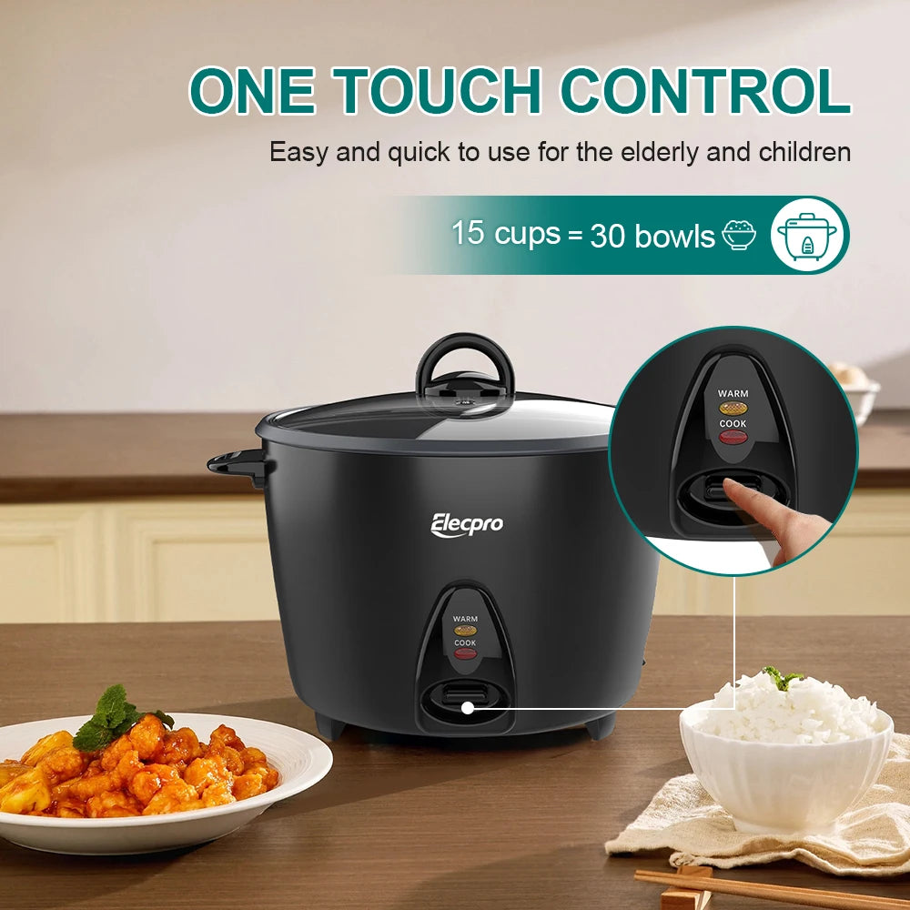 Elecpro Large Capacity Rice Cooker, 7L capacity and 15 cups uncooked capacity, suitable for cooking for 1-15 people