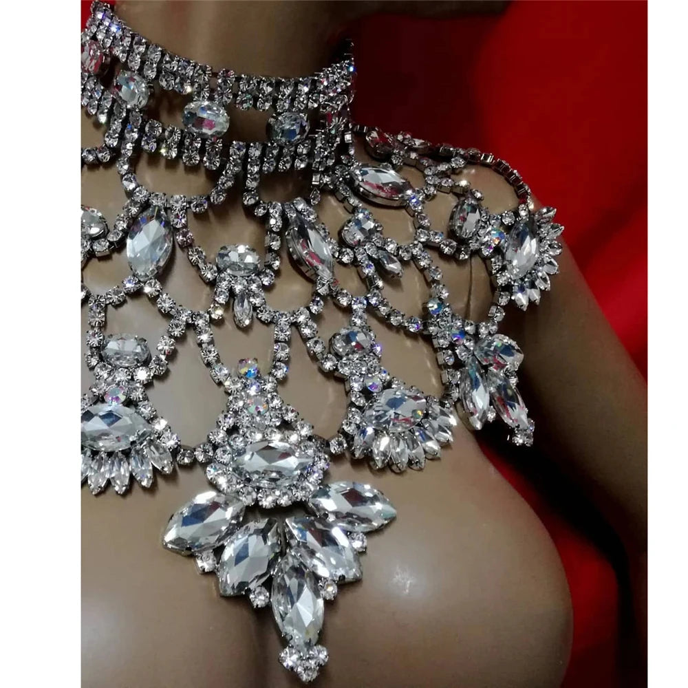 Luxury Fashion Rhinestone Big Necklace Party Exaggeration Bling Crystal Necklace Jewelry Bridal Wedding Gift Accessories