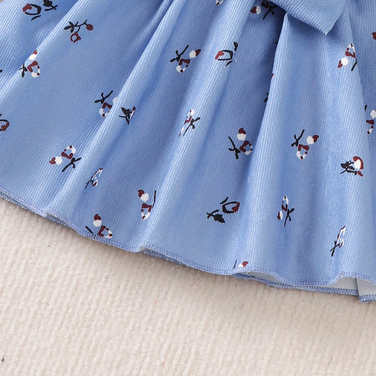 Baby Girl Spring and Autumn Dress Blue Crushed Goods Big Bow Long Sleeve Dress Suitable for Cute Baby Girls Aged 0-24 Months