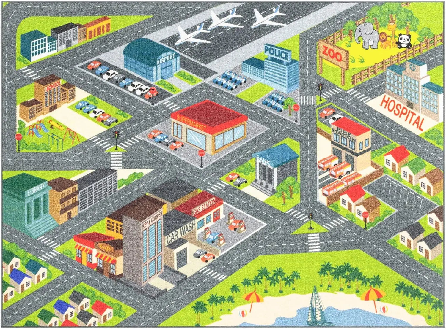 Cartoon Traffic Route Map Rug Children's Play Mat Living Room Kid's Bedroom Floor Rug Cartoon Road Play Mat Soft Tatami Carpets