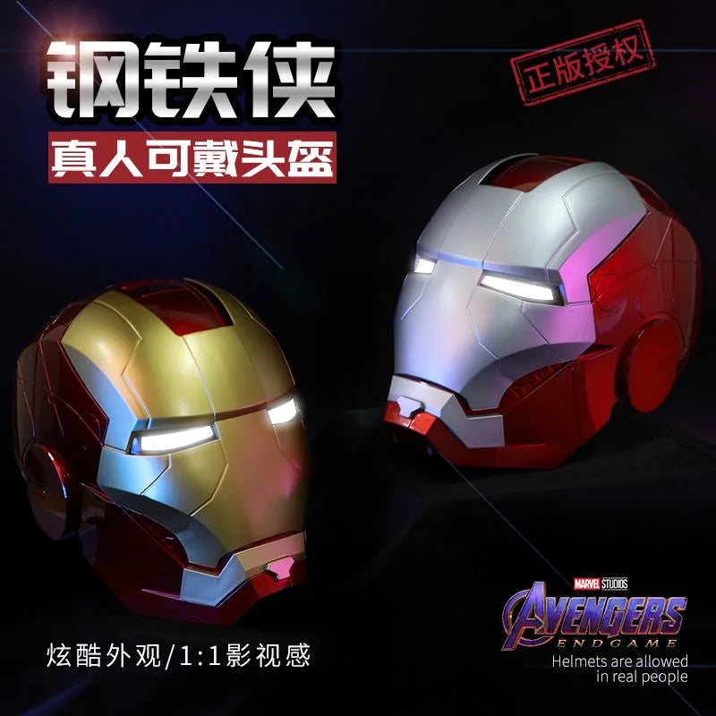 Marvel Comics Iron Man Helmet Electric Wearable Mask 1:1 Automatic Opening And Closing Model Characters Adult Toys Birthday Gift