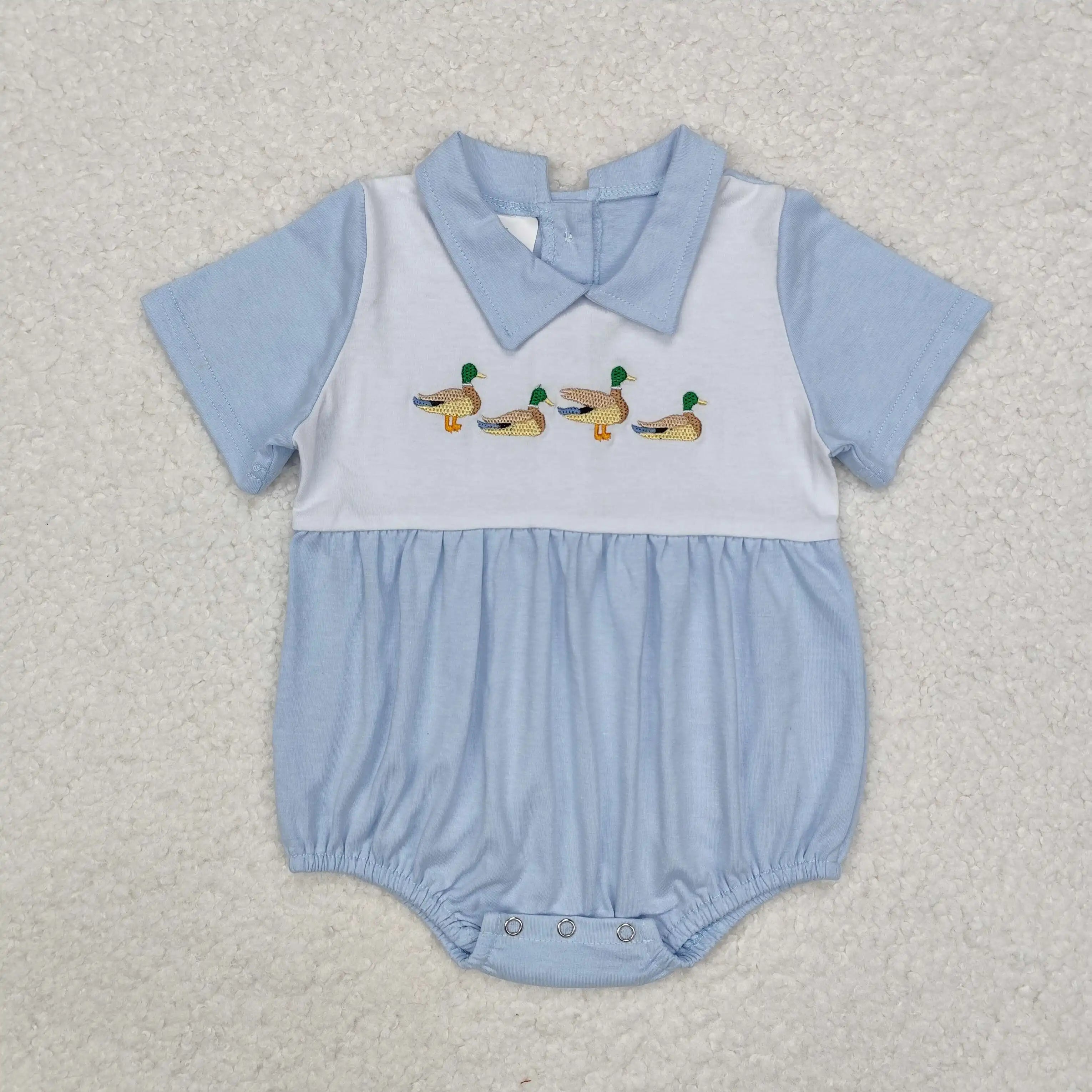 Wholesale Kids Children Short Sleeves Onesie Newborn Toddler Cotton Embroidery Baby Infant Boys Hunting Deer Duck Dog Rompers