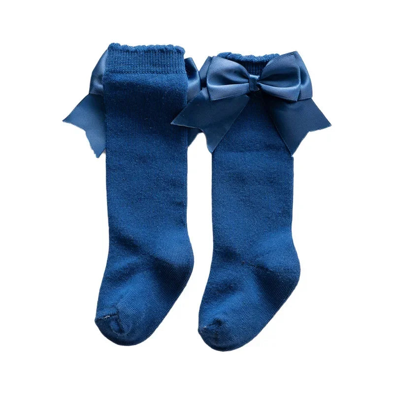 0-24months Infant Girl Below Knee Socks Solid Color Bow Decor Stockings For Girls Infant Breathable Socks