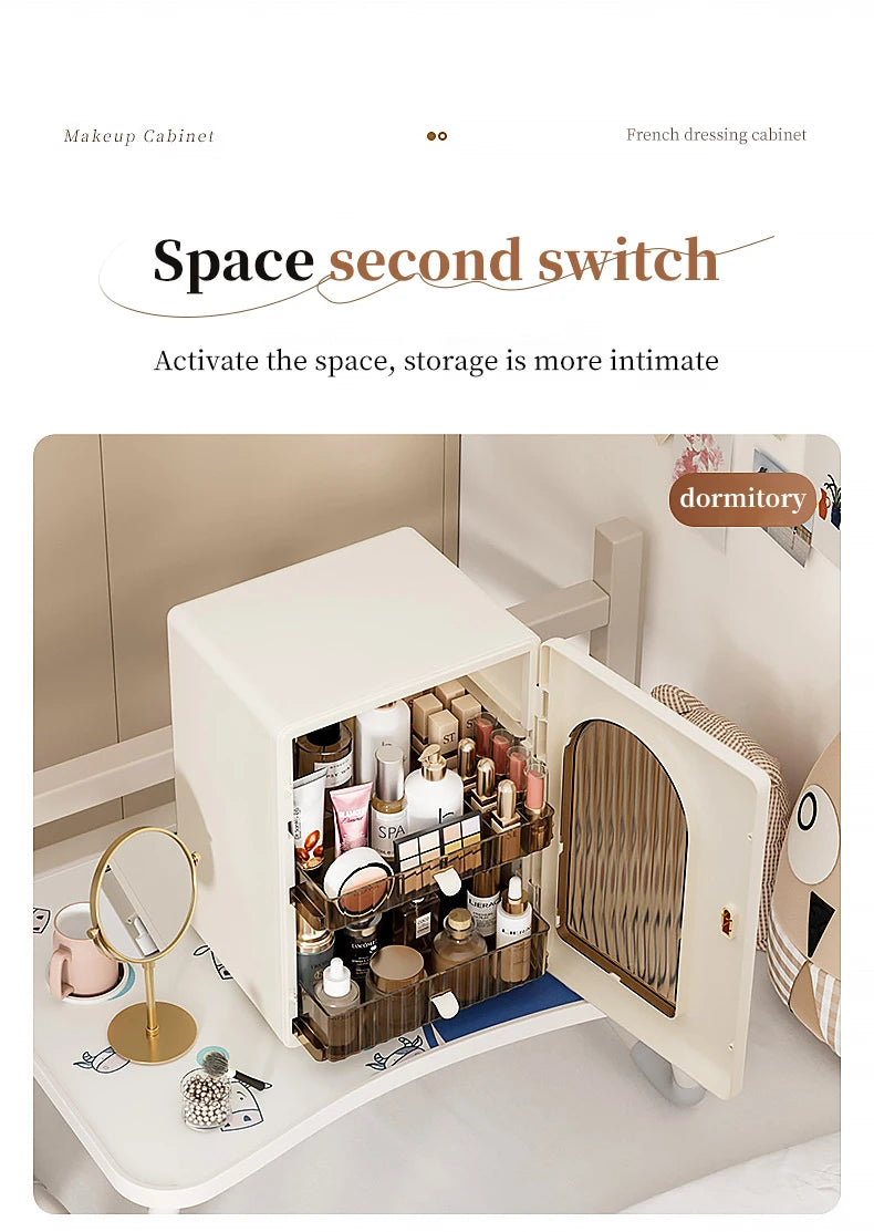 Desktop Cosmetic Storage Cabinet Large Capacity Drawer Makeup Organizer Box Luxury DustProof Perfume Lipstick Skincare Holder