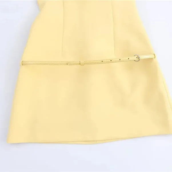 French Vintage One-Shoulder Sleeveless Waist-Detail Mini Skirt Women's Fashion Autumn New Slim Fit A- Line Short Skirt Dress