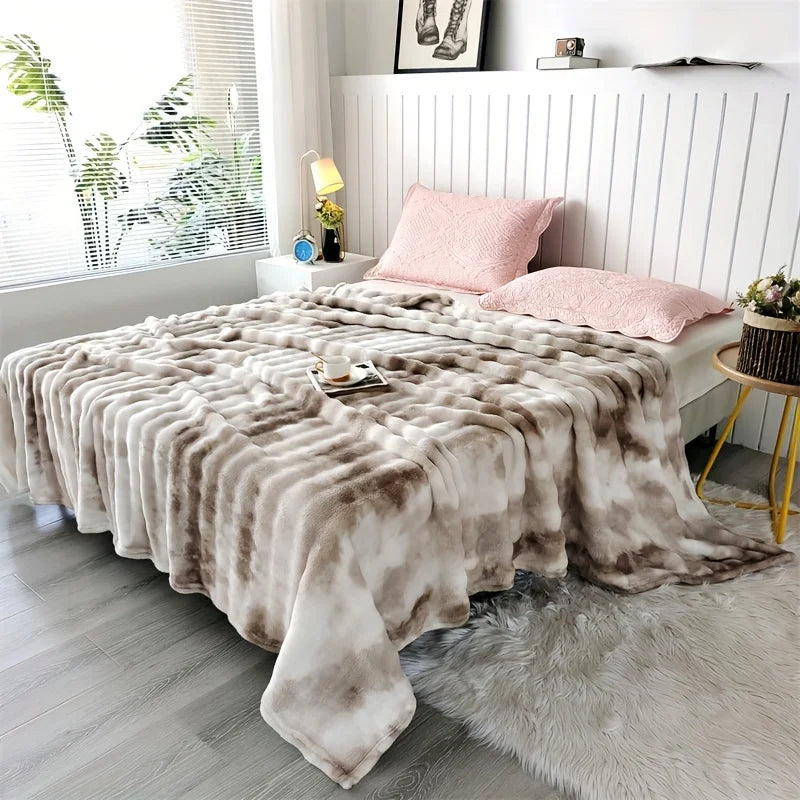 Luxurious Faux Rabbit Fur Bed Blanket - Soft, Thick, and Warm  Throw  All Seasons, Versatile for Sofa, Shawl, Travel, and Gifts