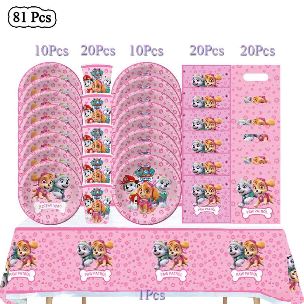 Paw Patrol Birthday Decorations Dogs Skye Disposable Tableware Party Package Tablecloth Kids Favor Childrens Party Supplies