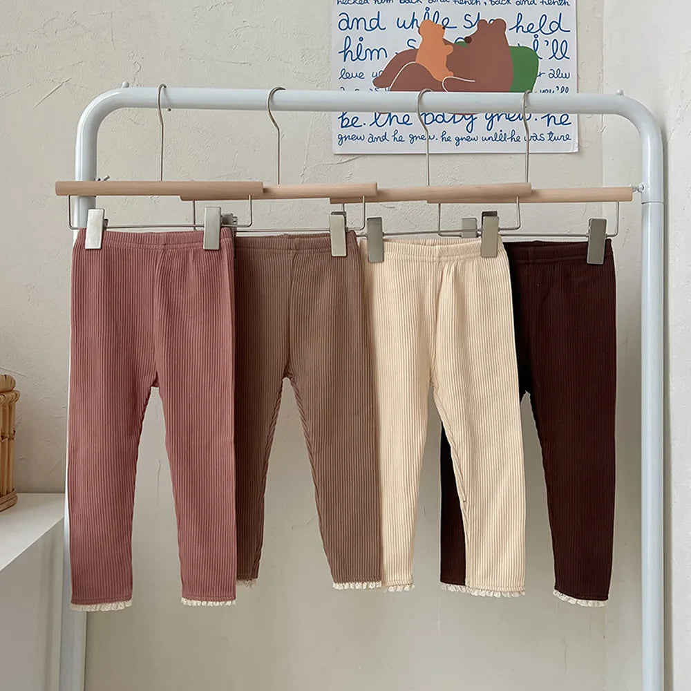 Milancel Skinny Lace Elastic Toddler Baby Girl Leggings With Lace Direcoted Basic Outwear Pants For 0-3Y