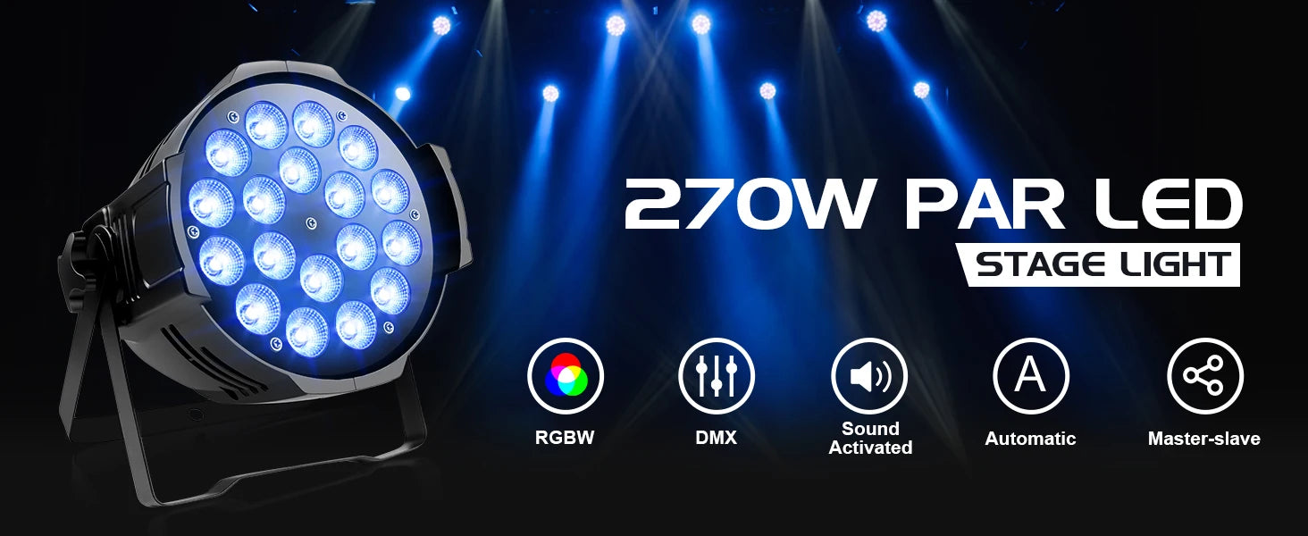 U'King 4PCS 200W 18 LED Par Light 4in1 18x8W RGBW Stage Light DMX 512 Control 4/8CH Flat Lighting Christmas DJ Party Disco Lamp