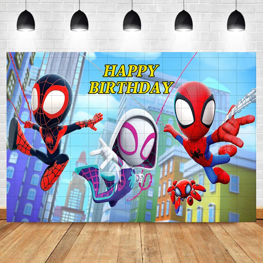 Marvel Kid Spidey And His Amazing Friends Photography Background Custom SpiderMan Boy Birthday Party Baby Shower Decor Poster