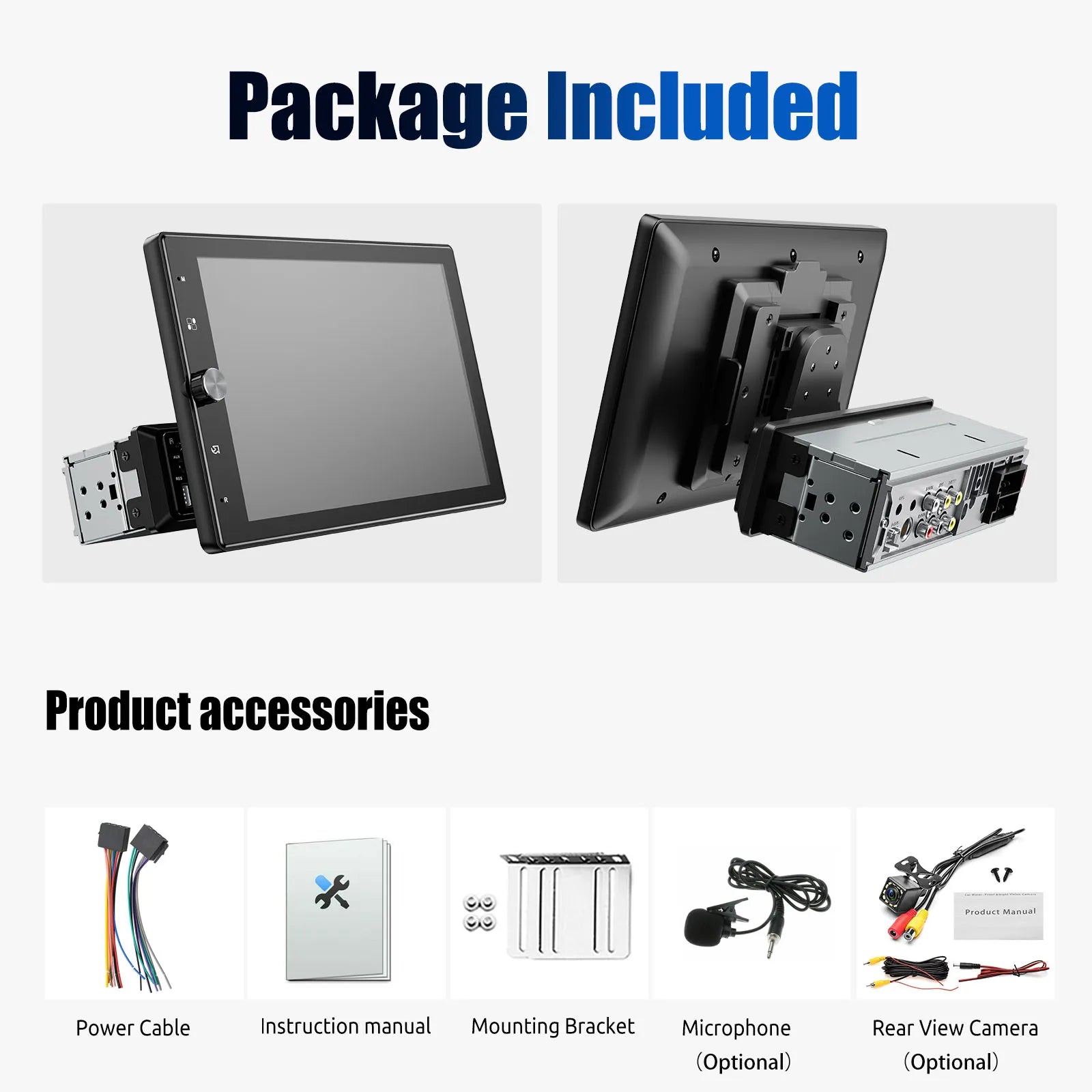 ESSGOO 10.4" Car Stereo Single DIN Wireless CarPlay Android Auto Rotatable Touch Screen Bluetooth GPS Nav Radio Player Head Unit