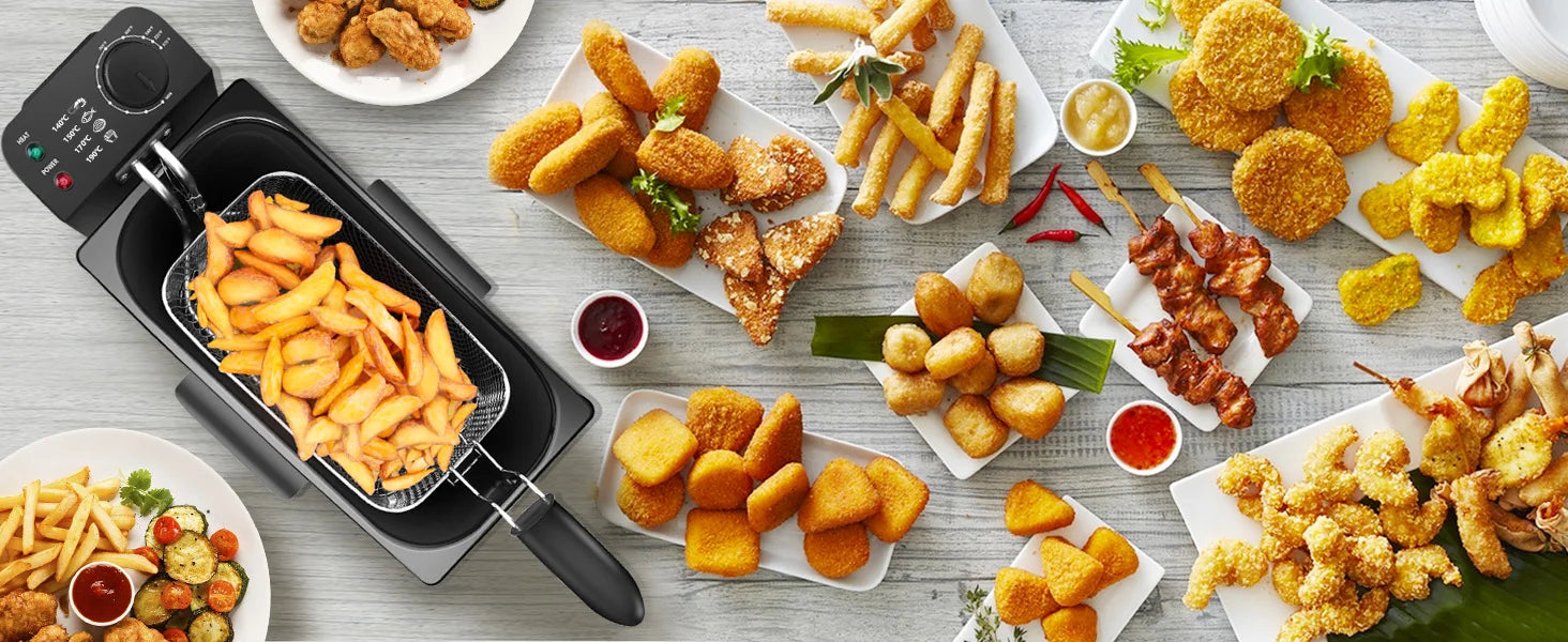 Aigostar Fryer 2200Watts, 3 Litre Capacity with Window, Temperature Control, Removable Oil Bowl