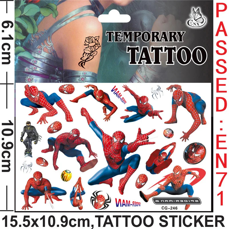 Anime Spider Stickers Kawaii Spiderman DIY Tattoo Stickers Cartoon Tattoo Stickers Decoration Children Gifts