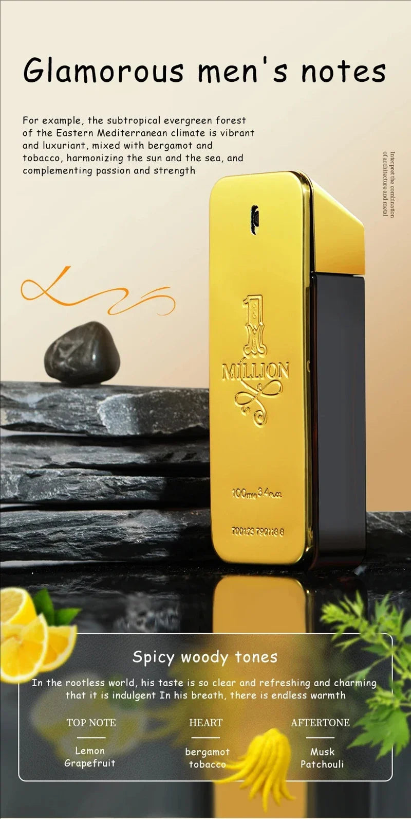 100ML Paco Rabanne 1 millones de Parfum Spray corporal de masculinidad madura para hombres Eau De Toilette Spray Perfume para ho