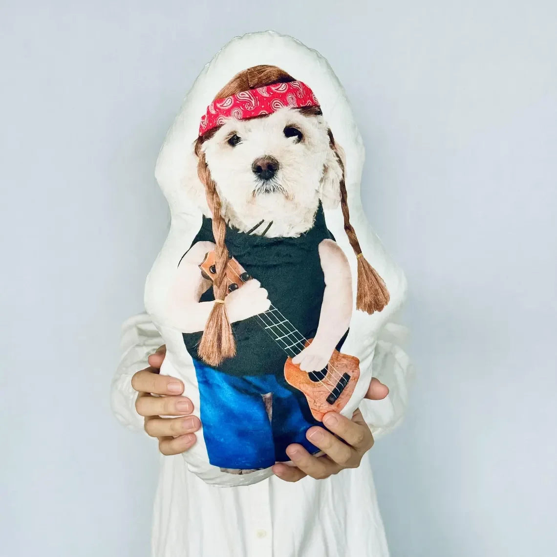 Customized photo pillow with realistic cat and dog shapes, personalized plush gift for friends, olive brown polyester