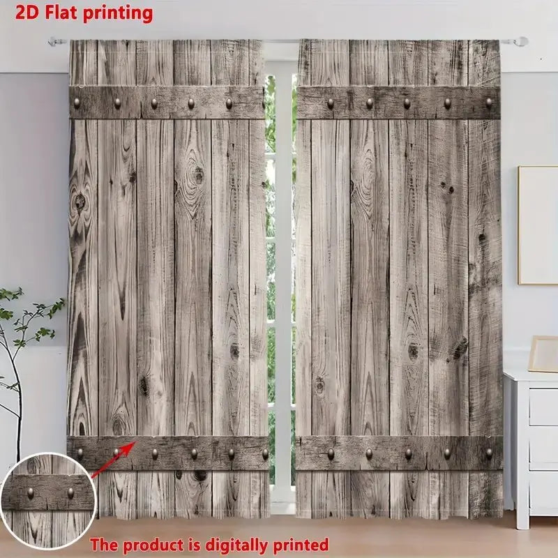 2pcs- Classic barn door pattern printed curtains, window decorations, home decorations, room decorations