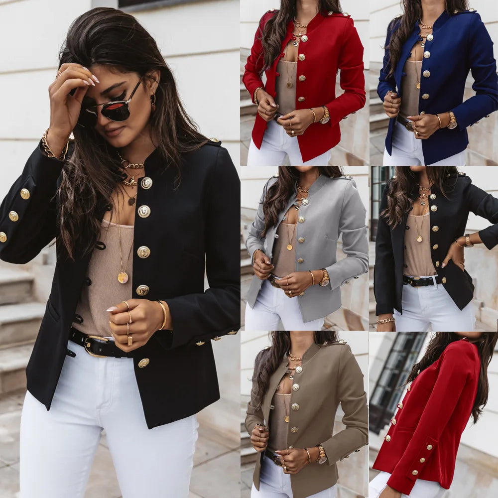 American New Fashion Women’s Solid Color Slim Single-breasted Casual Elegant Trendy Long Sleeve Suit Blazers Female Jacket Coats