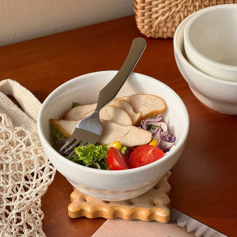 Simple White Ceramic Bowl Household Tableware Rice Bowls Breakfast Porridge Bowl Yoghurt Dessert Bowls