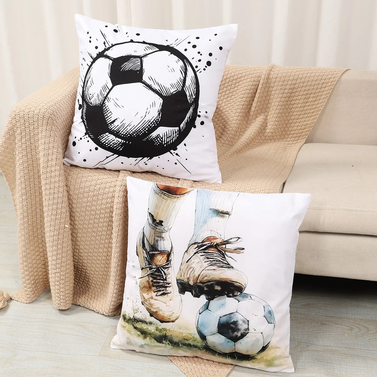 45x45cm Soccer Ball Football Sports Watercolor Pillowcase Printing Polyester Cushion Cover Decor Pillow Case Cover Home Decor