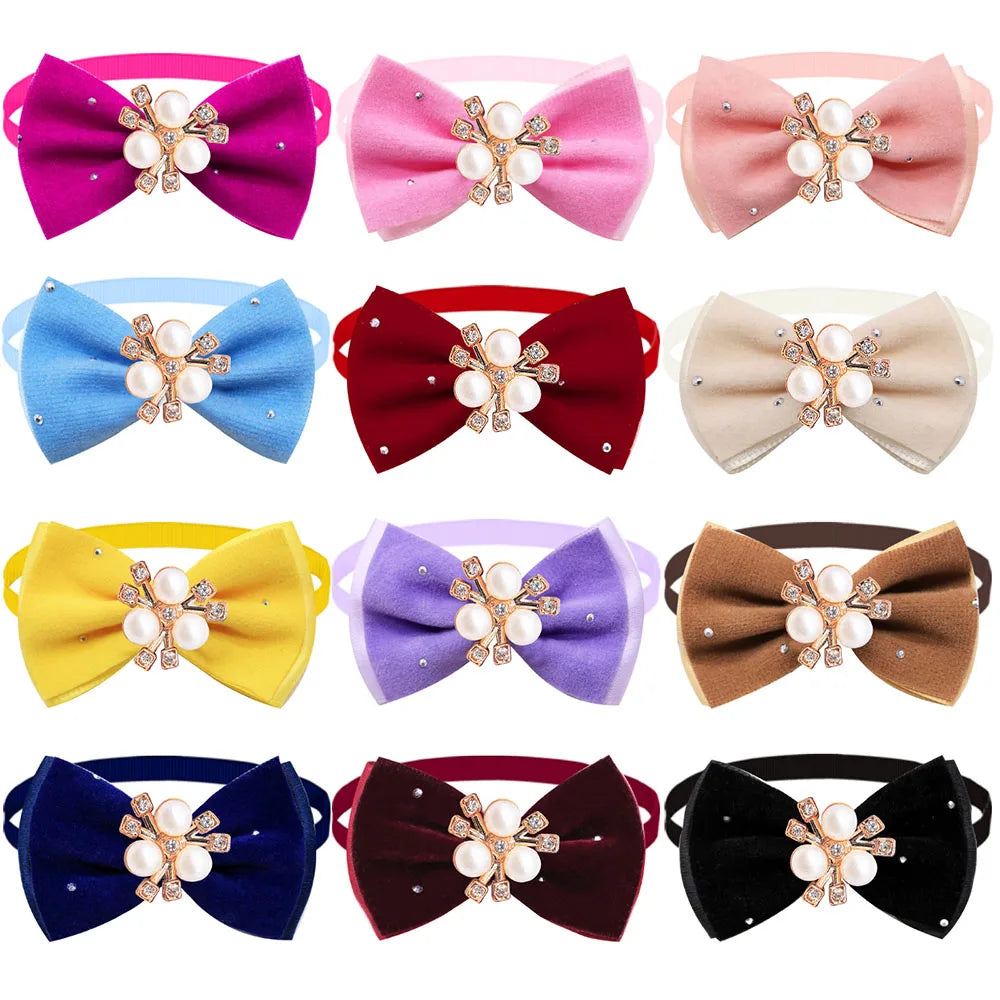 10PCS Diamonds Pet Collars For Dogs Bowties Adjustable Dog Bow Ties Small Cat Necklaces Winter New Pet Grooming Supplies