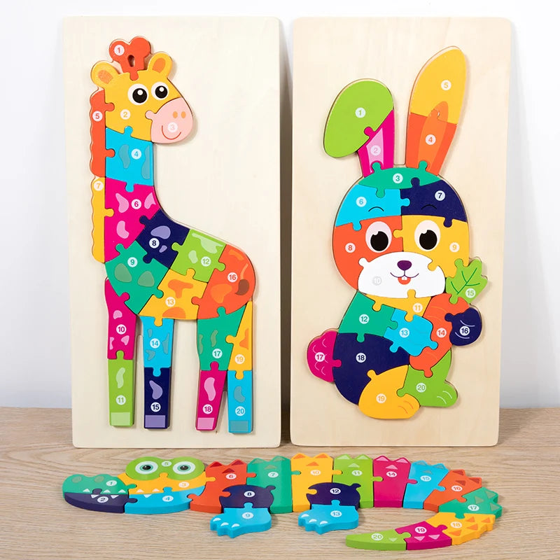 High Quality Large Animal 3D Wooden Puzzle Baby Cartoon Animal Jigsaw Early Learning Cognition Game Puzzle Toys for Children