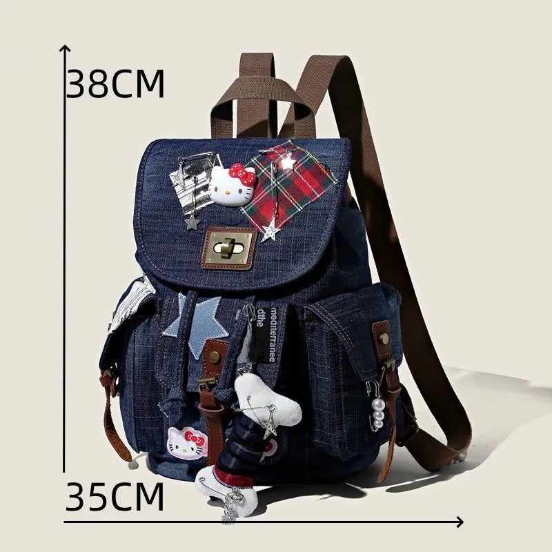 Cute Sanrios Hello Kittys Backpack Cowboy Collage Schoolbag High-Capacity New Portable Good-Looking Cartoon Cute Fashion Gift