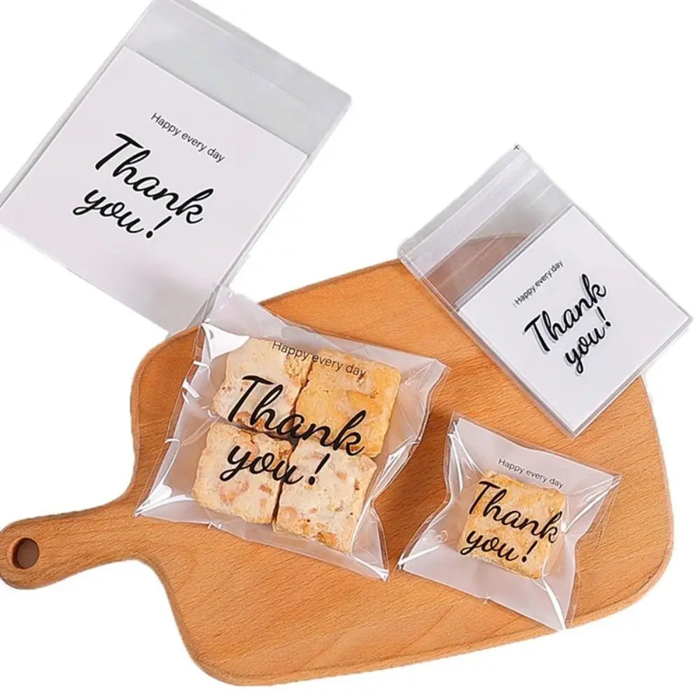 100Pcs Plastic Candy Gift Bags Thank you Party Decor Sandwich Bread Packaging Bags Transparent OPP Self Adhesive Pouch