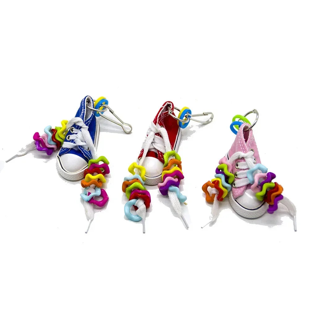 ألعاب الطيور والببغاوات، ألعاب الطيور، أحذية قماشية صغيرة، ديكورات العض، قفص معلق، حرف يدوية ممتعة، ملحقات الببغاء، مستلزمات الحيوانات الأليفة