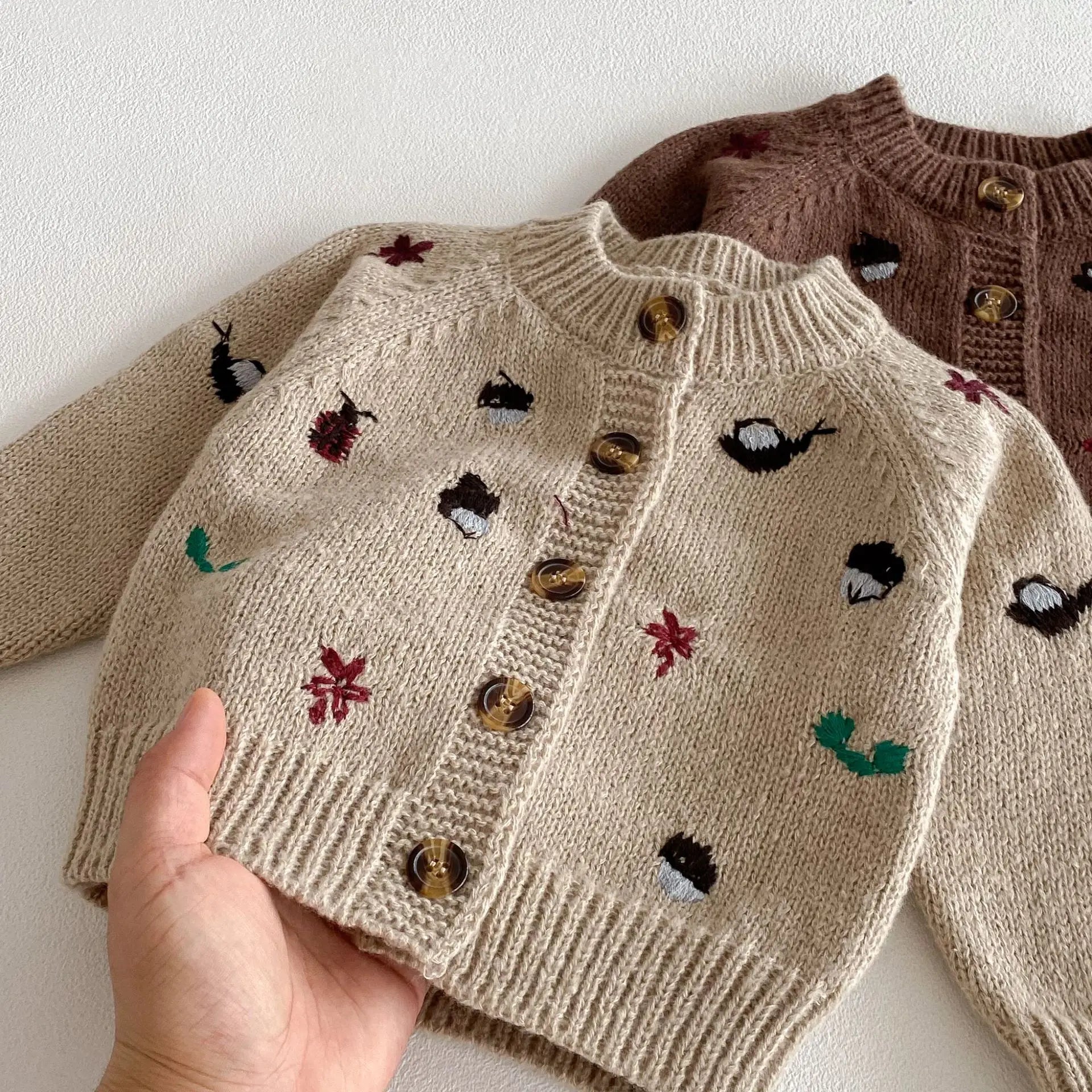 6852 Baby Knitted Sweater 2025 Autumn and Winter New Long Sleeve Embroidered Baby Boy's Cardigan Coat Girl's Sweater