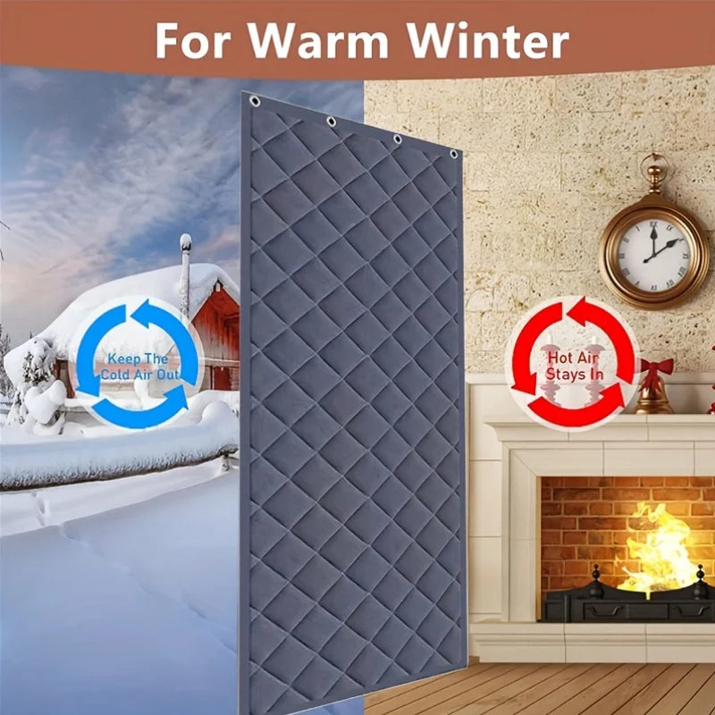 Oxford Thermal Door Curtain Magnetic Adhesive Installation Windproof Winter Insulation with Pencil Hole for Living Room Office