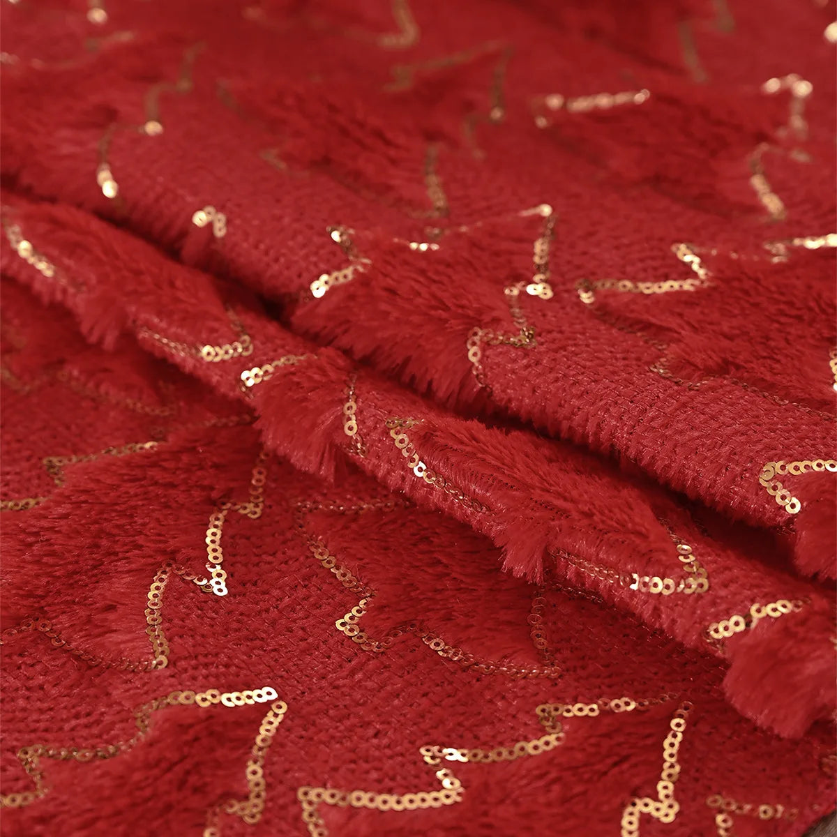 BUYNOW Plush Gold Sequined Embroidered Christmas Tree Pattern Tablecloth Christmas Living Room Sofa Tablecloth Home Bed Decor