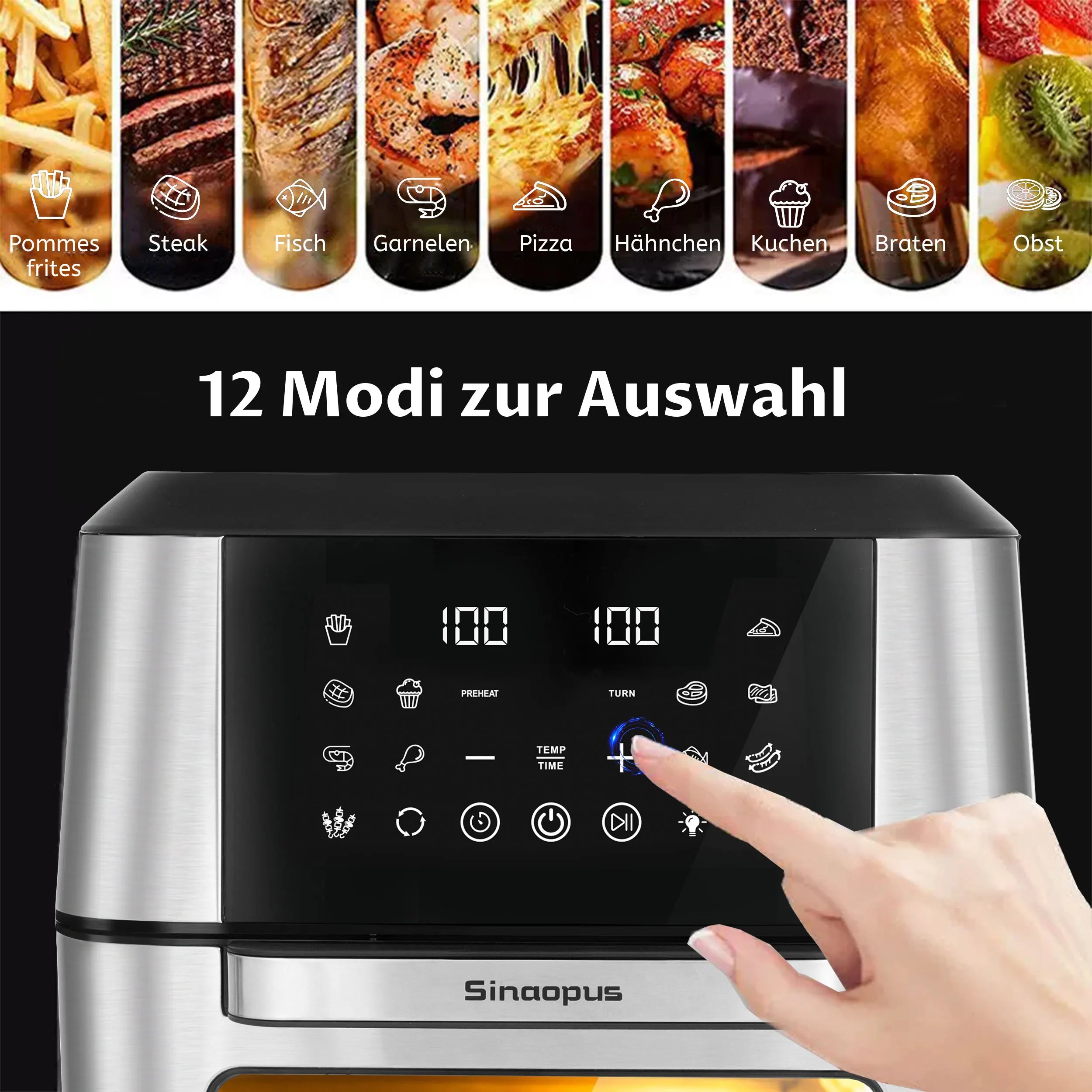12L Air Fryer Kitchen Machine Oilless Cooker with LED Touch Control with Visible Window,Smart Hot Fryers Machine,Family Size,Top