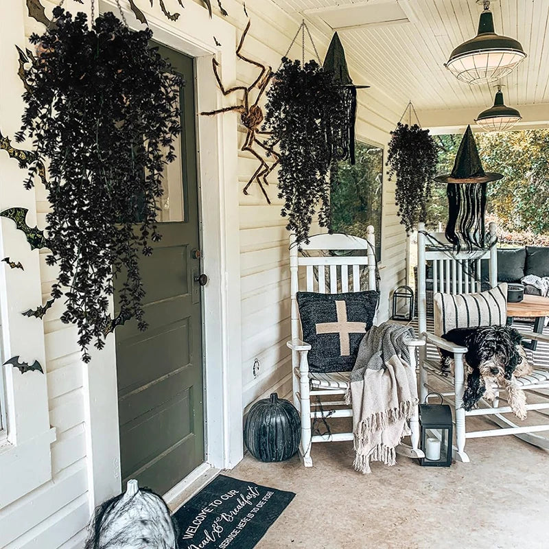 نبات الأوكالبتوس الاصطناعي 70 سم معلق محاكاة نباتات الكرمة السوداء المزيفة المعلقة DIY للمنزل في الهواء الطلق ديكور الهالوين وعيد الشكر