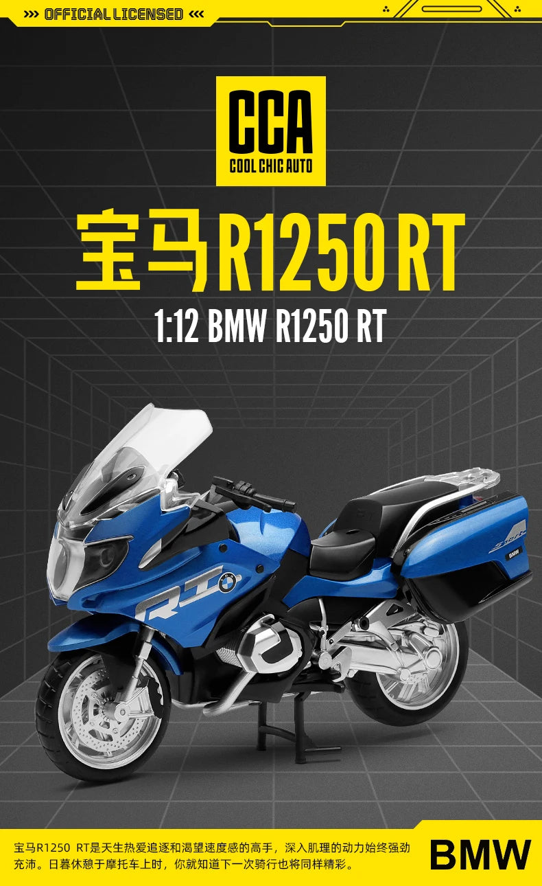 MSZ CCA 1:12 BMW R1250RT with base alloy die-cast car motorcycle model, toy gift giving, die-cast static motorcycle model