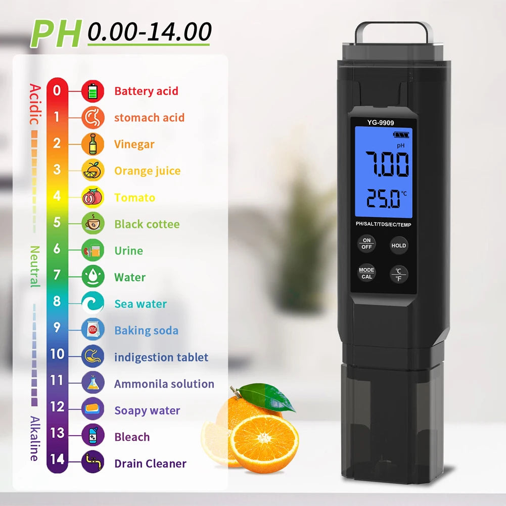 5 in 1 Digital Water Quality Tester Pen Salinity/PH/Temp/EC/TDS Meter for Drinking Water/Aquariums/Hydroponics/Pools