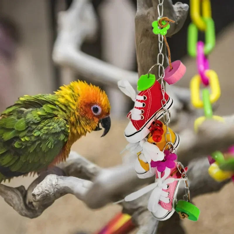 ألعاب الطيور والببغاوات، ألعاب الطيور، أحذية قماشية صغيرة، ديكورات العض، قفص معلق، حرف يدوية ممتعة، ملحقات الببغاء، مستلزمات الحيوانات الأليفة