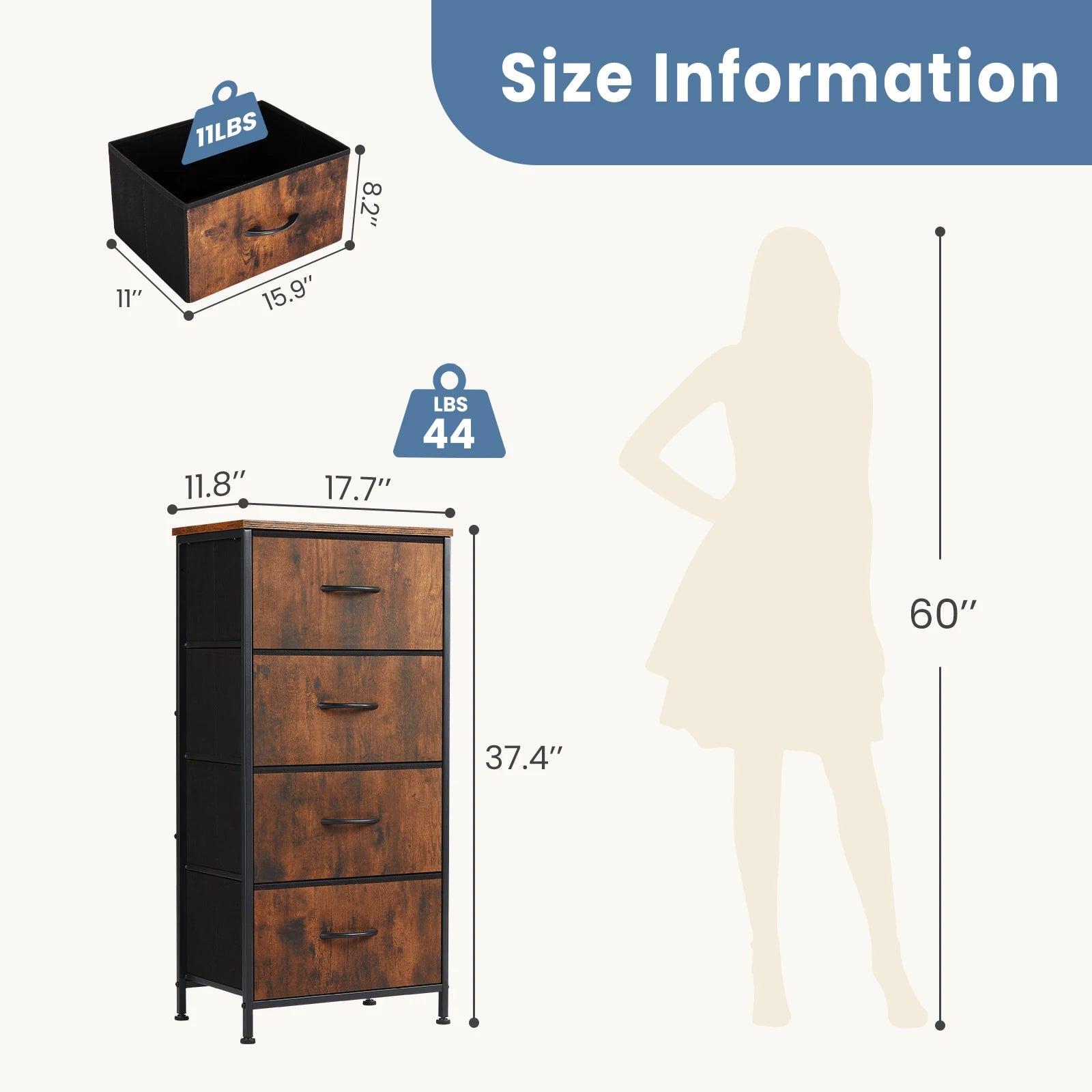 JIAN-Armoire de Rangement pour Vêtements, Commode pour Chambre à Coucher, 4 Tiroirs de Proximité en Tissu, Armoire à Cadre en Acier