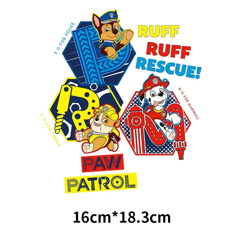 Paw Patrol Patches for Clothing Anime Cartoon DIY Hoodie Hat T-shirt Heat Transfer Patch Clothes Custom Vinyl Stickers