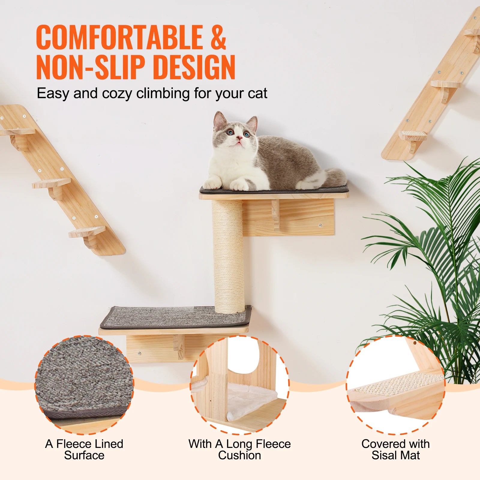 SucceBuy Wall Mounted Cat Shelves Cat Wall Shelves and Perches with Jumping Boards Hammocks & Cat Tree Cat Furniture and Shelves
