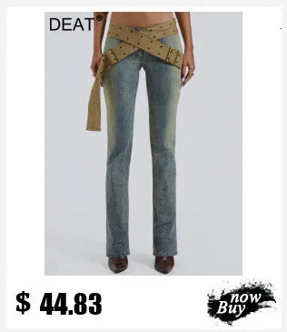 DEAT Fashion Splicing Silhouette Curved Jeans Women's High Waist Loose Wide Leg Denim Pants Autumn New 7A1005