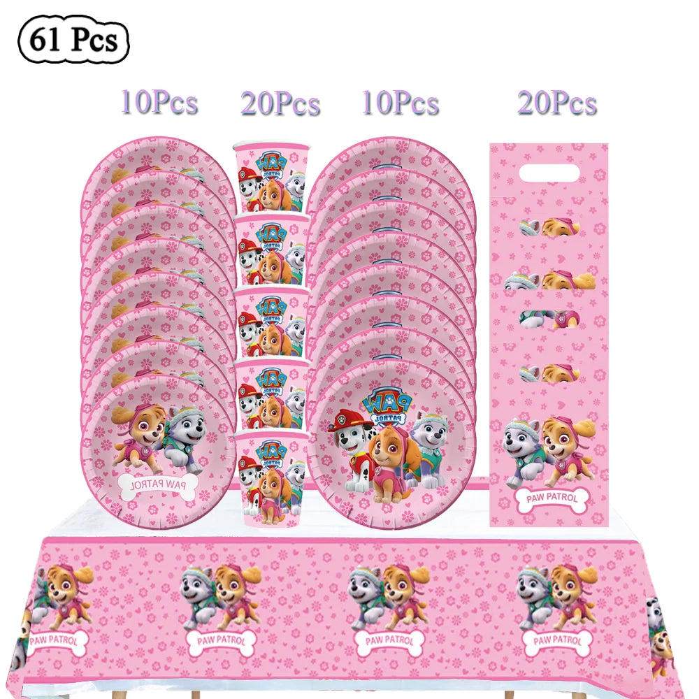 Paw Patrol Birthday Decorations Dogs Skye Disposable Tableware Party Package Tablecloth Kids Favor Childrens Party Supplies