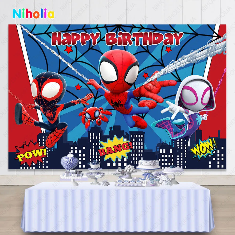 Spidey and His Amazing Friends Backdrop Kids Happy Birthday Photo Customized Name Age Photography Backgrounds Baby Shower Banner
