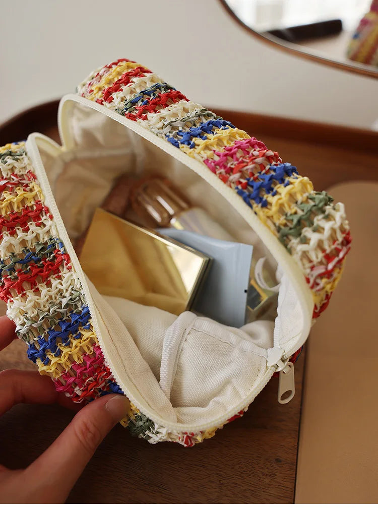 Colorful Knitted Cosmetic Bag Travel-Friendly Handbag Toiletry Pouch Women's Cosmetics & Skincare Organizer On-the-Go Bag-in-Bag