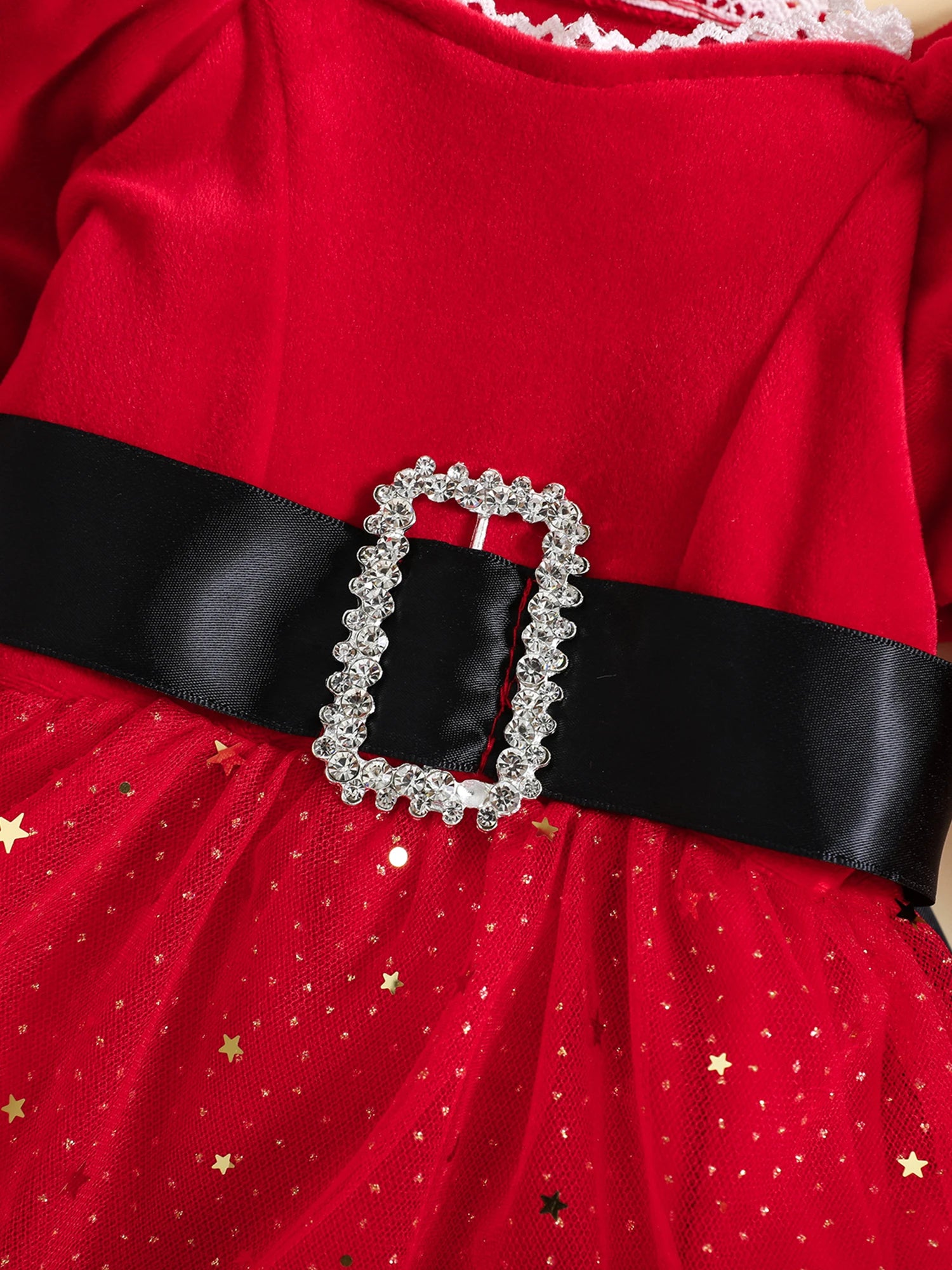 Baby Girls Rompers Dress Christmas Clothes Patchwork Sequins Stars Moon Skirt Hem Long Sleeve Toddler Bodysuits with Headband