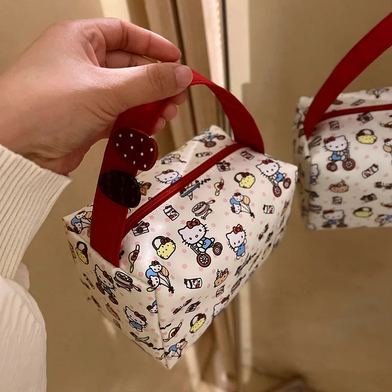 Hello Kitty Cosmetic Bag Large Capacity Travel Makeup Organizer Portable Toiletry Case Lipstick Storage Pouch Cute Cartoon Print
