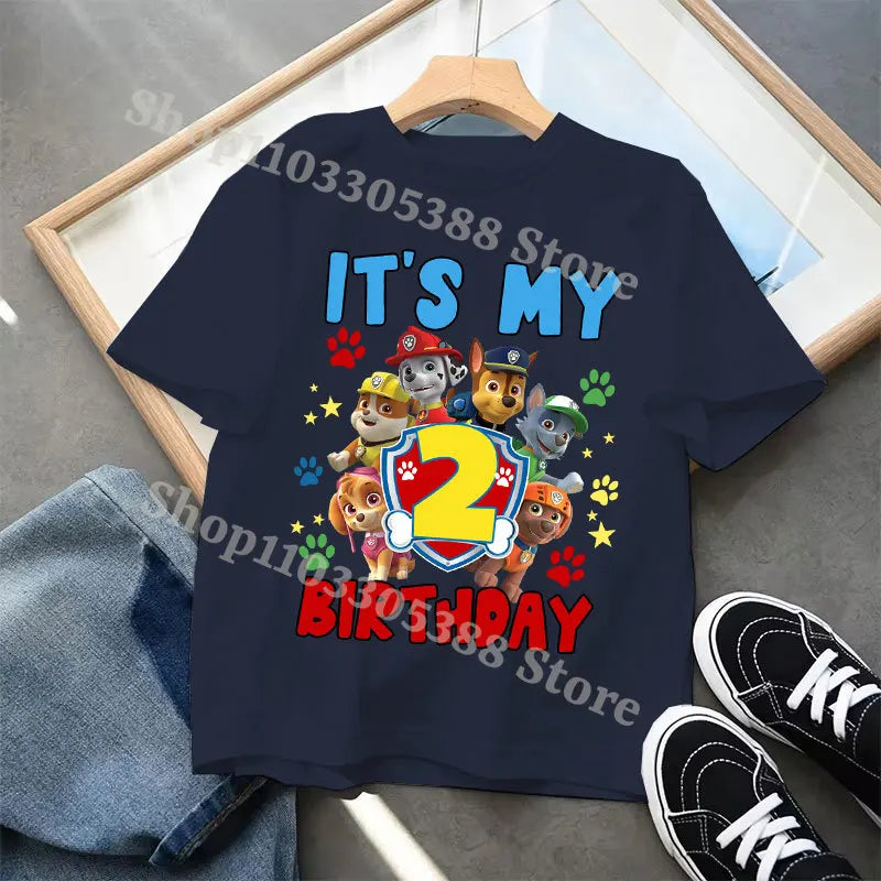 Paw Patrol Cute T-shirts for Children Cartoon Number 1-9 Printed Short Sleeved Shirt Boys Girls Summer Fashion Top Birthday Gift